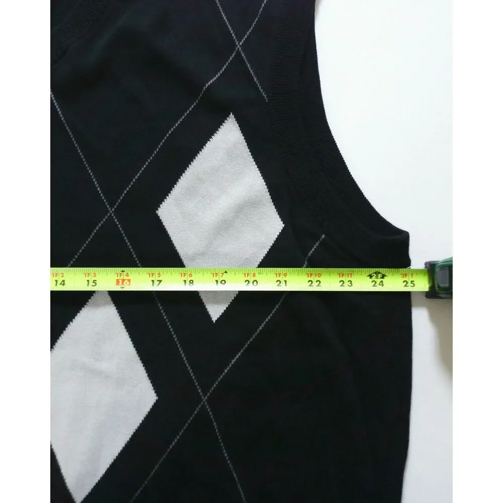 PGA TOUR Argyle Sweater Vest XXL NWT Black White 100% Cotton Golf V-Neck